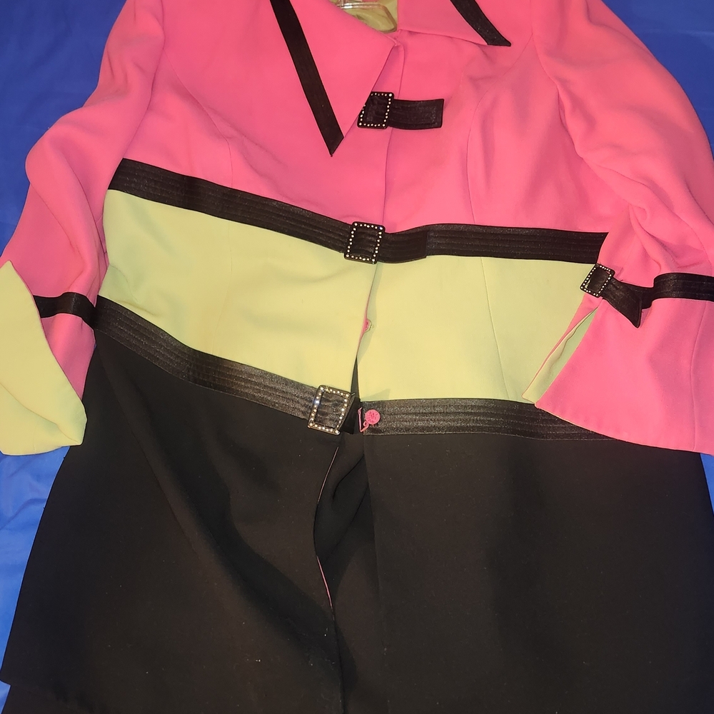 Style & Co. Colorblock Pink, Lime & Black Trench Coat